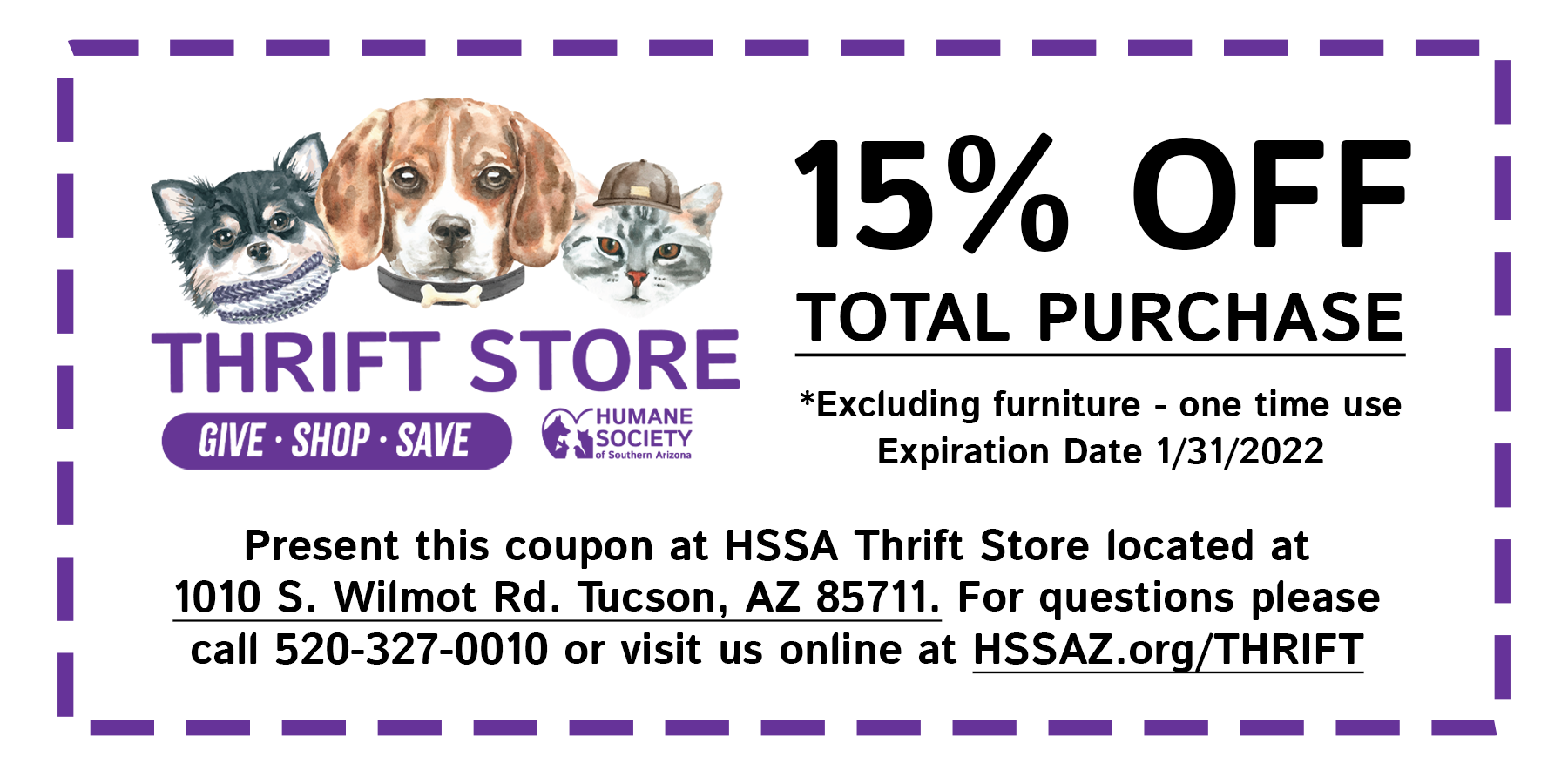 Thrift Store 15% off coupon 2021